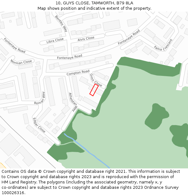 10, GUYS CLOSE, TAMWORTH, B79 8LA: Location map and indicative extent of plot