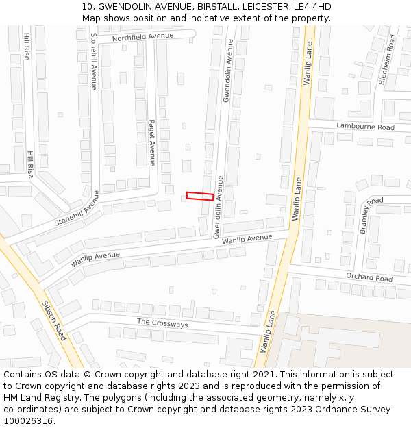 10, GWENDOLIN AVENUE, BIRSTALL, LEICESTER, LE4 4HD: Location map and indicative extent of plot