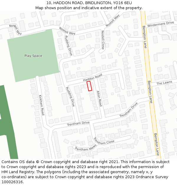 10, HADDON ROAD, BRIDLINGTON, YO16 6EU: Location map and indicative extent of plot