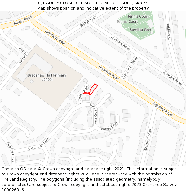 10, HADLEY CLOSE, CHEADLE HULME, CHEADLE, SK8 6SH: Location map and indicative extent of plot