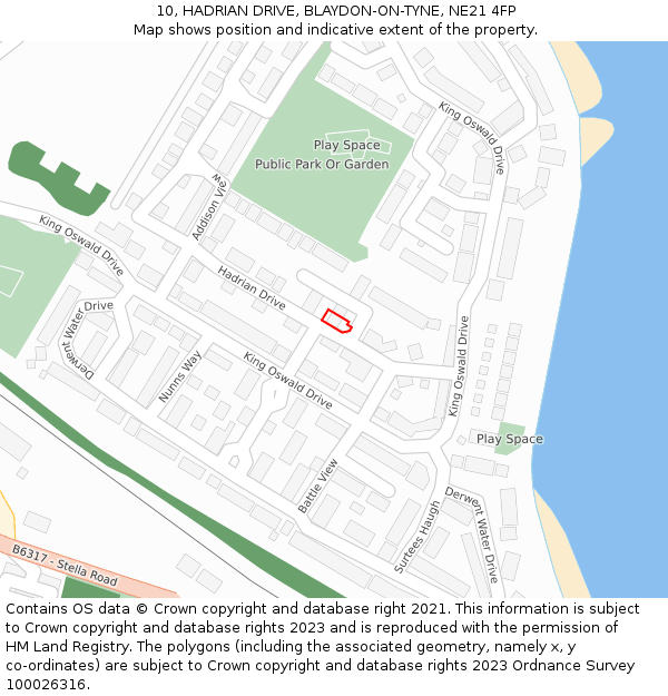 10, HADRIAN DRIVE, BLAYDON-ON-TYNE, NE21 4FP: Location map and indicative extent of plot