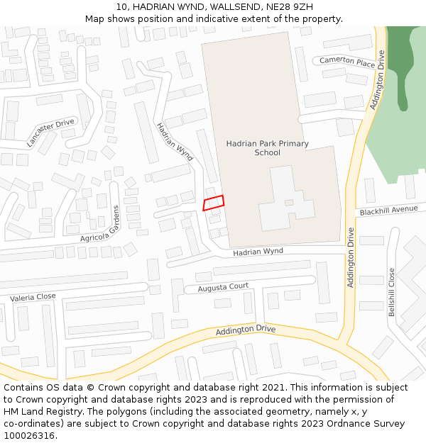 10, HADRIAN WYND, WALLSEND, NE28 9ZH: Location map and indicative extent of plot