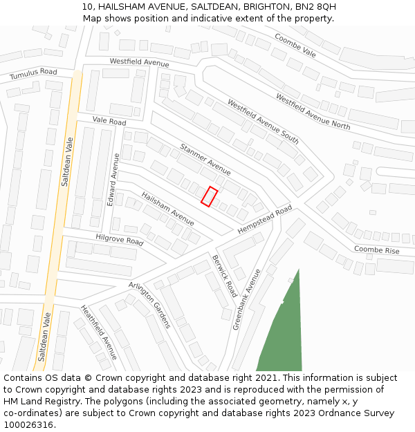 10, HAILSHAM AVENUE, SALTDEAN, BRIGHTON, BN2 8QH: Location map and indicative extent of plot