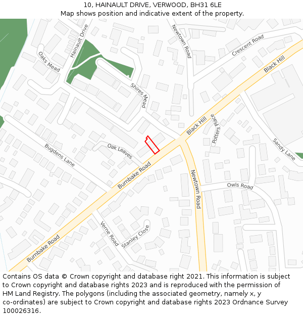 10, HAINAULT DRIVE, VERWOOD, BH31 6LE: Location map and indicative extent of plot