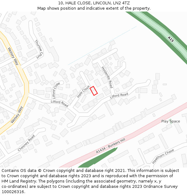 10, HALE CLOSE, LINCOLN, LN2 4TZ: Location map and indicative extent of plot