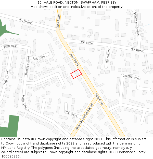 10, HALE ROAD, NECTON, SWAFFHAM, PE37 8EY: Location map and indicative extent of plot