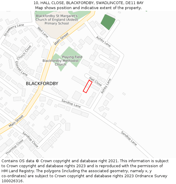 10, HALL CLOSE, BLACKFORDBY, SWADLINCOTE, DE11 8AY: Location map and indicative extent of plot