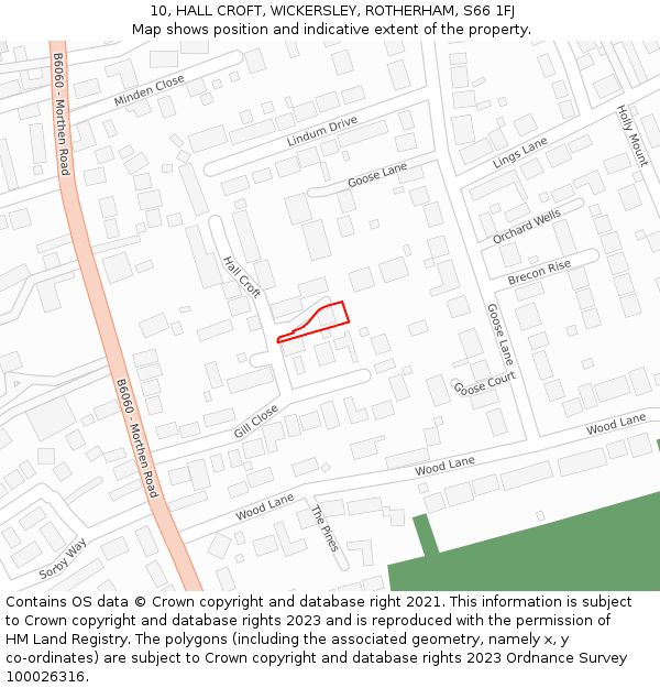 10, HALL CROFT, WICKERSLEY, ROTHERHAM, S66 1FJ: Location map and indicative extent of plot