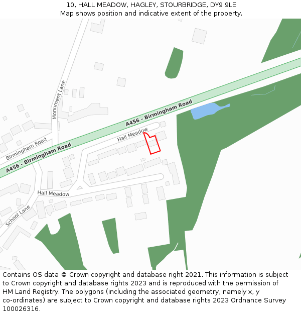 10, HALL MEADOW, HAGLEY, STOURBRIDGE, DY9 9LE: Location map and indicative extent of plot