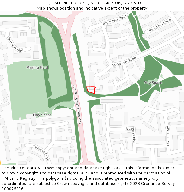 10, HALL PIECE CLOSE, NORTHAMPTON, NN3 5LD: Location map and indicative extent of plot