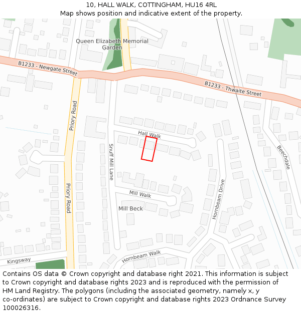 10, HALL WALK, COTTINGHAM, HU16 4RL: Location map and indicative extent of plot