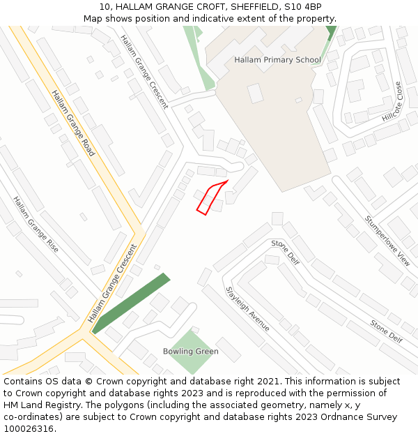 10, HALLAM GRANGE CROFT, SHEFFIELD, S10 4BP: Location map and indicative extent of plot