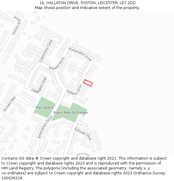 10, HALLATON DRIVE, SYSTON, LEICESTER, LE7 2DD: Location map and indicative extent of plot