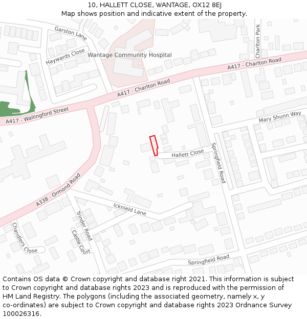 10, HALLETT CLOSE, WANTAGE, OX12 8EJ: Location map and indicative extent of plot