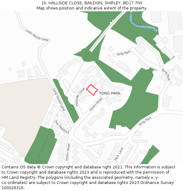 10, HALLSIDE CLOSE, BAILDON, SHIPLEY, BD17 7NY: Location map and indicative extent of plot