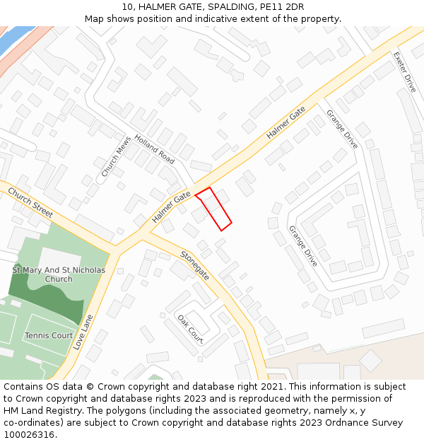 10, HALMER GATE, SPALDING, PE11 2DR: Location map and indicative extent of plot