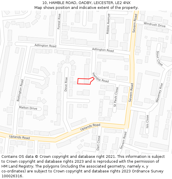 10, HAMBLE ROAD, OADBY, LEICESTER, LE2 4NX: Location map and indicative extent of plot