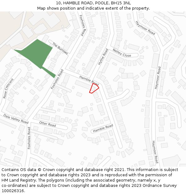 10, HAMBLE ROAD, POOLE, BH15 3NL: Location map and indicative extent of plot