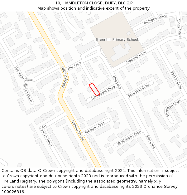 10, HAMBLETON CLOSE, BURY, BL8 2JP: Location map and indicative extent of plot