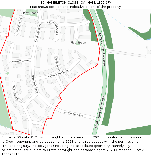 10, HAMBLETON CLOSE, OAKHAM, LE15 6FY: Location map and indicative extent of plot