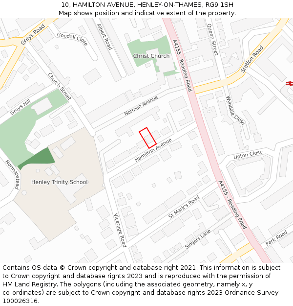 10, HAMILTON AVENUE, HENLEY-ON-THAMES, RG9 1SH: Location map and indicative extent of plot