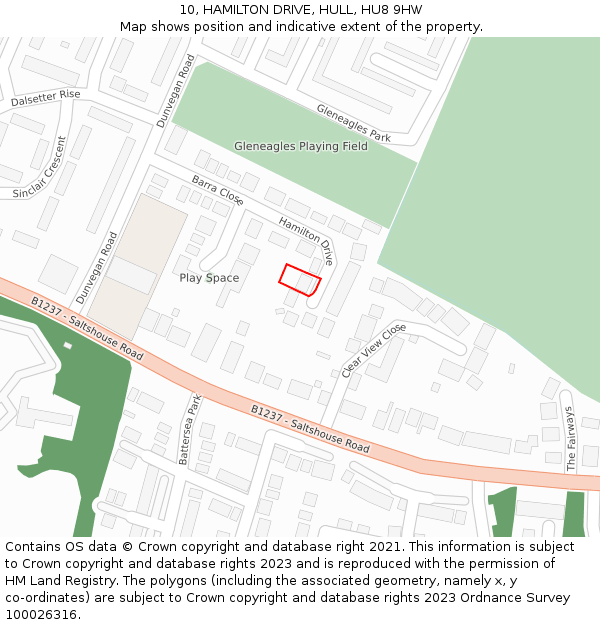 10, HAMILTON DRIVE, HULL, HU8 9HW: Location map and indicative extent of plot