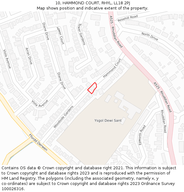 10, HAMMOND COURT, RHYL, LL18 2PJ: Location map and indicative extent of plot