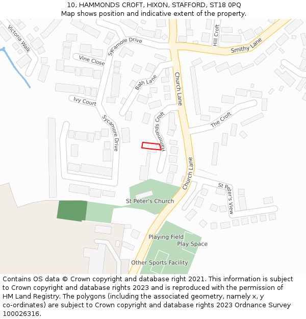 10, HAMMONDS CROFT, HIXON, STAFFORD, ST18 0PQ: Location map and indicative extent of plot