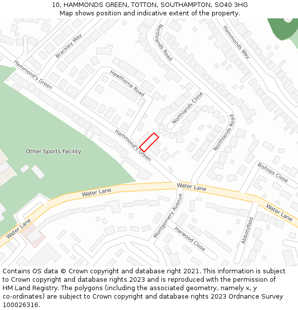 10, HAMMONDS GREEN, TOTTON, SOUTHAMPTON, SO40 3HG: Location map and indicative extent of plot