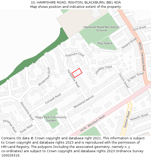 10, HAMPSHIRE ROAD, RISHTON, BLACKBURN, BB1 4DA: Location map and indicative extent of plot