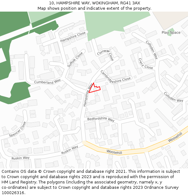 10, HAMPSHIRE WAY, WOKINGHAM, RG41 3AX: Location map and indicative extent of plot