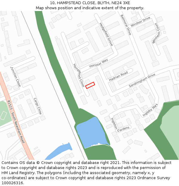 10, HAMPSTEAD CLOSE, BLYTH, NE24 3XE: Location map and indicative extent of plot