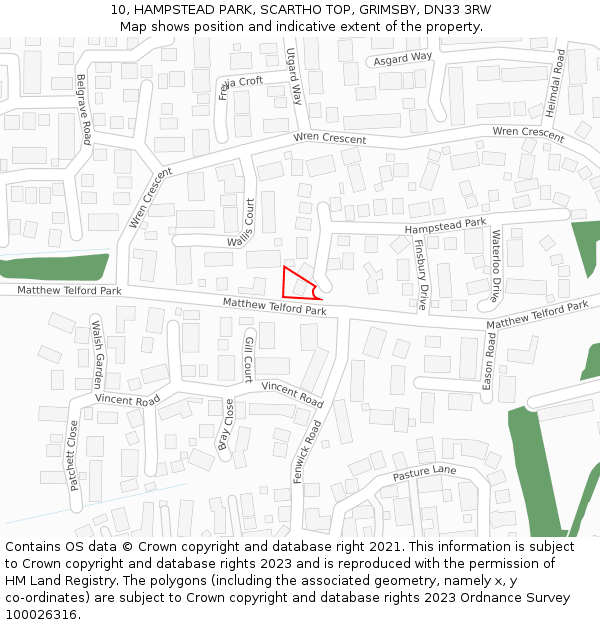 10, HAMPSTEAD PARK, SCARTHO TOP, GRIMSBY, DN33 3RW: Location map and indicative extent of plot