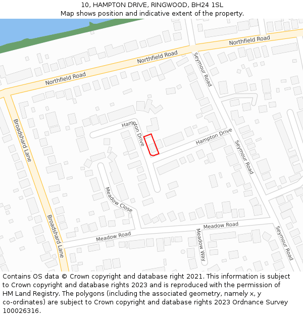 10, HAMPTON DRIVE, RINGWOOD, BH24 1SL: Location map and indicative extent of plot