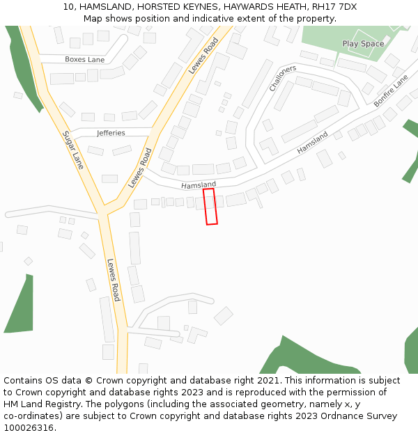 10, HAMSLAND, HORSTED KEYNES, HAYWARDS HEATH, RH17 7DX: Location map and indicative extent of plot