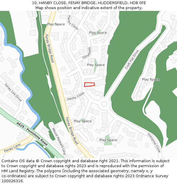 10, HANBY CLOSE, FENAY BRIDGE, HUDDERSFIELD, HD8 0FE: Location map and indicative extent of plot