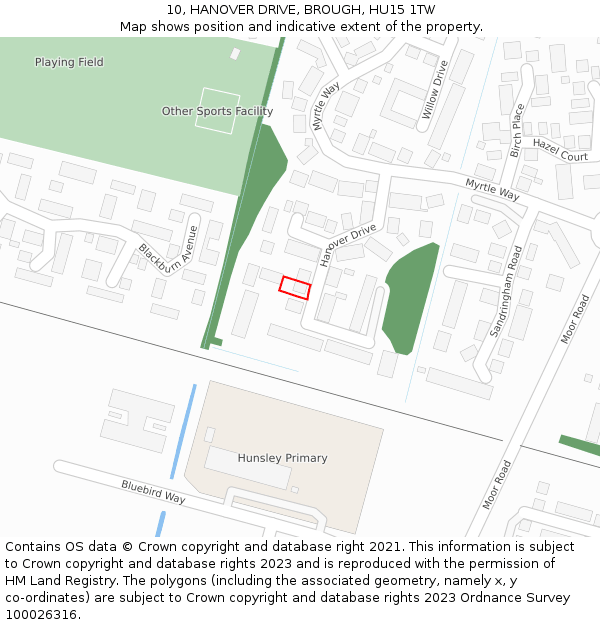 10, HANOVER DRIVE, BROUGH, HU15 1TW: Location map and indicative extent of plot