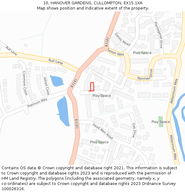 10, HANOVER GARDENS, CULLOMPTON, EX15 1XA: Location map and indicative extent of plot