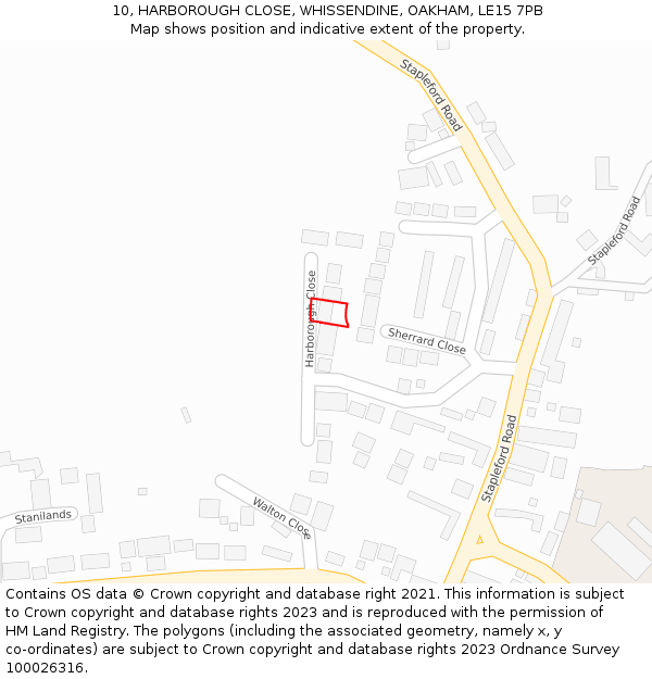 10, HARBOROUGH CLOSE, WHISSENDINE, OAKHAM, LE15 7PB: Location map and indicative extent of plot
