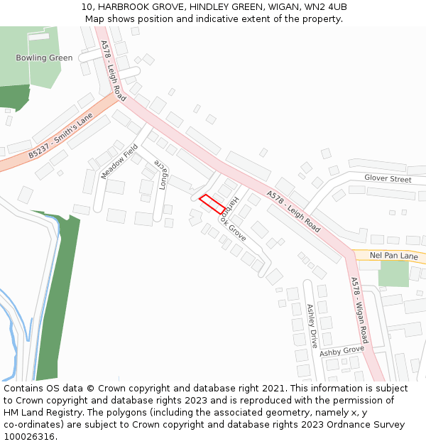 10, HARBROOK GROVE, HINDLEY GREEN, WIGAN, WN2 4UB: Location map and indicative extent of plot