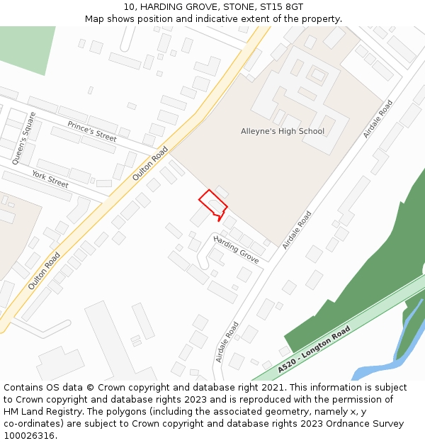 10, HARDING GROVE, STONE, ST15 8GT: Location map and indicative extent of plot