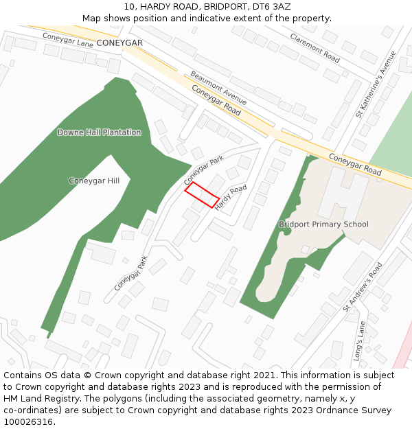 10, HARDY ROAD, BRIDPORT, DT6 3AZ: Location map and indicative extent of plot