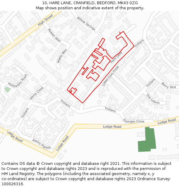 10, HARE LANE, CRANFIELD, BEDFORD, MK43 0ZG: Location map and indicative extent of plot