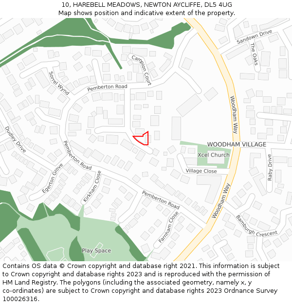 10, HAREBELL MEADOWS, NEWTON AYCLIFFE, DL5 4UG: Location map and indicative extent of plot