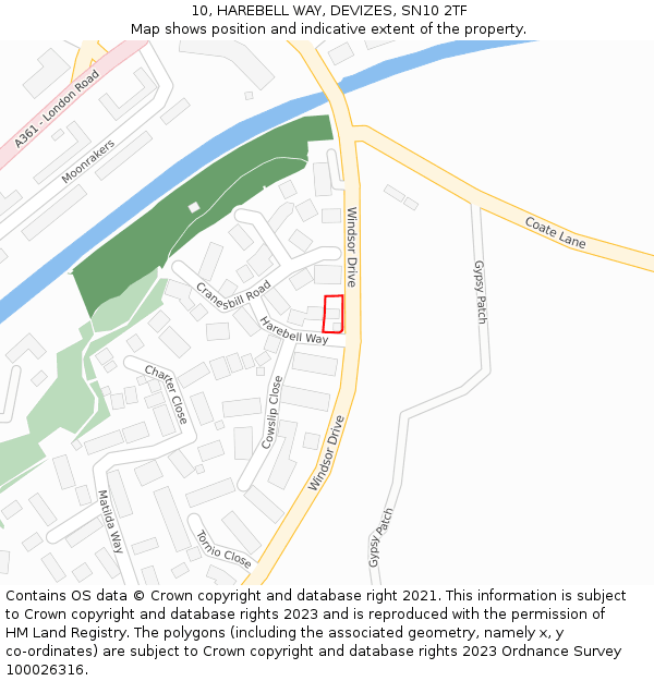 10, HAREBELL WAY, DEVIZES, SN10 2TF: Location map and indicative extent of plot