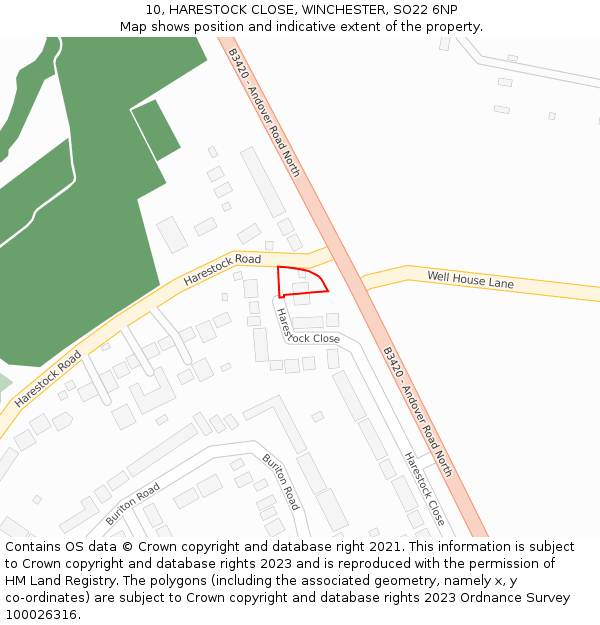 10, HARESTOCK CLOSE, WINCHESTER, SO22 6NP: Location map and indicative extent of plot