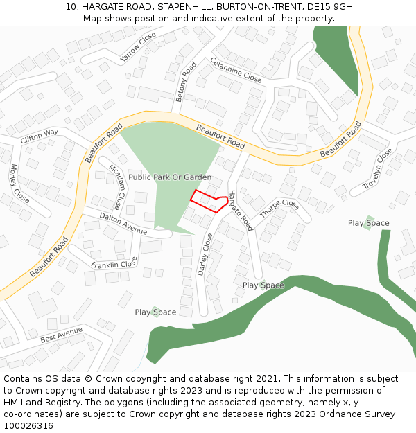 10, HARGATE ROAD, STAPENHILL, BURTON-ON-TRENT, DE15 9GH: Location map and indicative extent of plot