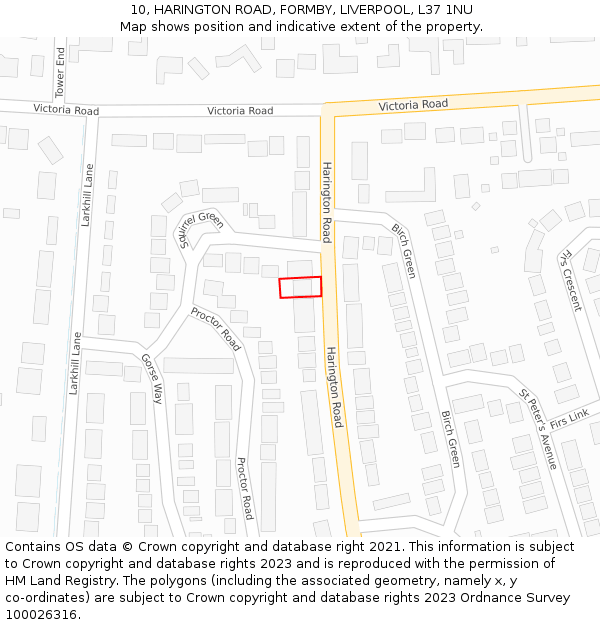 10, HARINGTON ROAD, FORMBY, LIVERPOOL, L37 1NU: Location map and indicative extent of plot