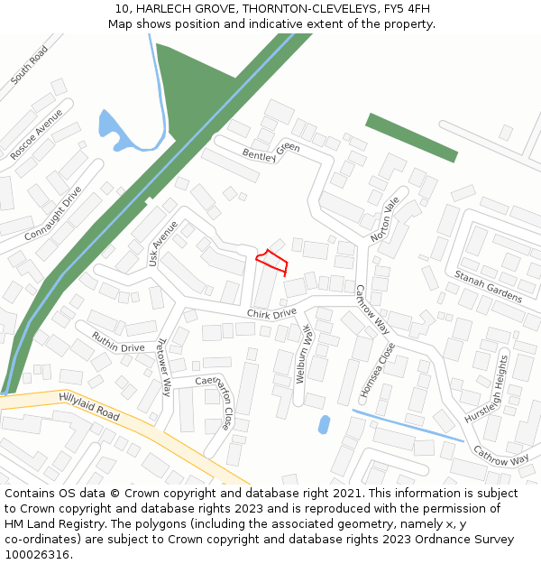 10, HARLECH GROVE, THORNTON-CLEVELEYS, FY5 4FH: Location map and indicative extent of plot