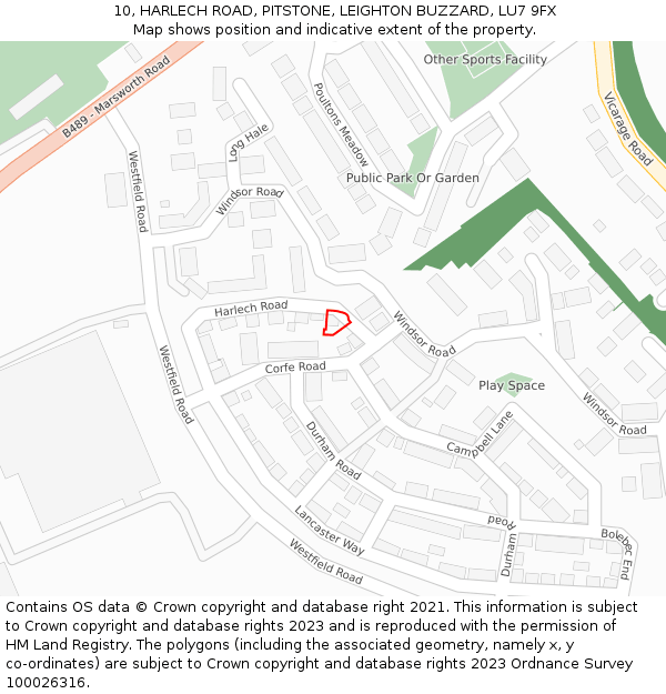 10, HARLECH ROAD, PITSTONE, LEIGHTON BUZZARD, LU7 9FX: Location map and indicative extent of plot